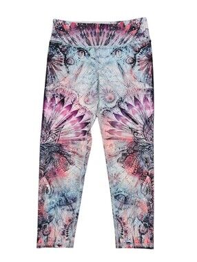Evolution and Creation Mandala Elephant Butterfly Yoga Pants Crop Leggings  Sz S